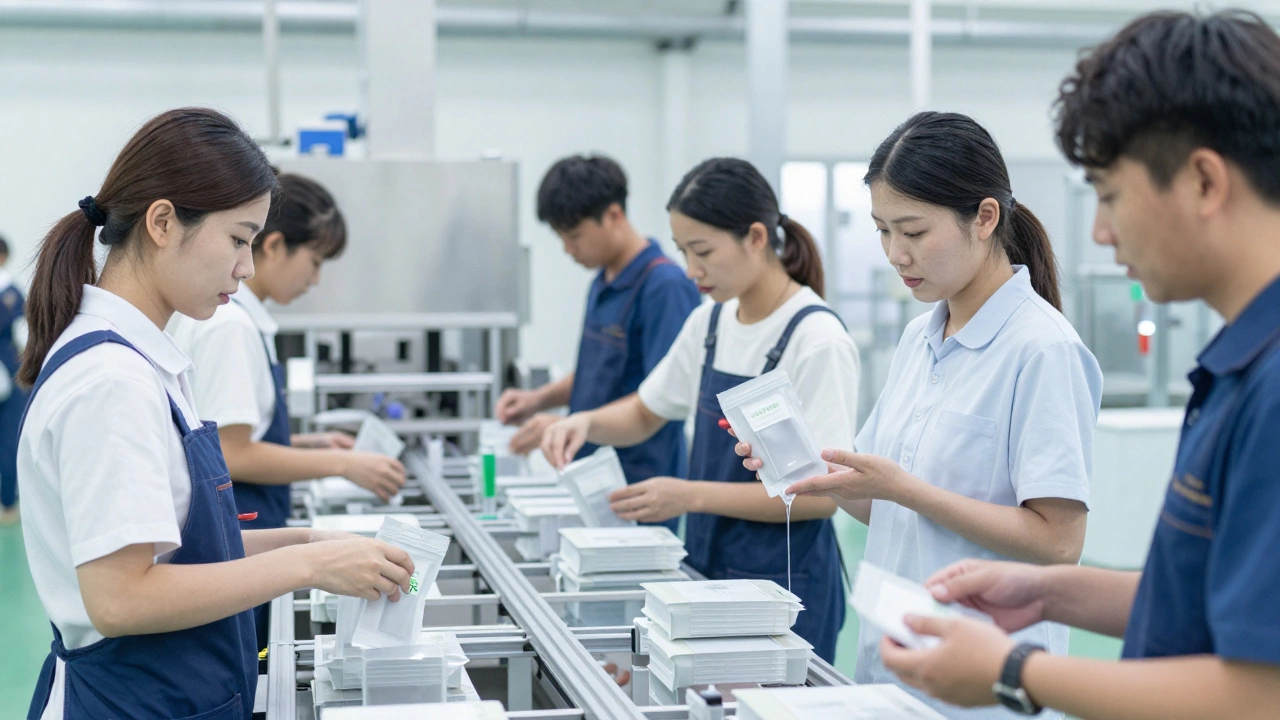 Посетители наблюдают за производством экологичной упаковки на открытом дне.