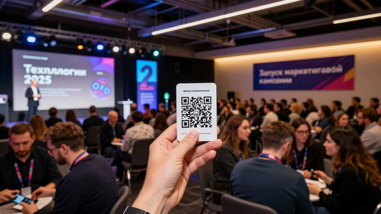 Большая конференция с сотнями участников и выступлением на сцене.