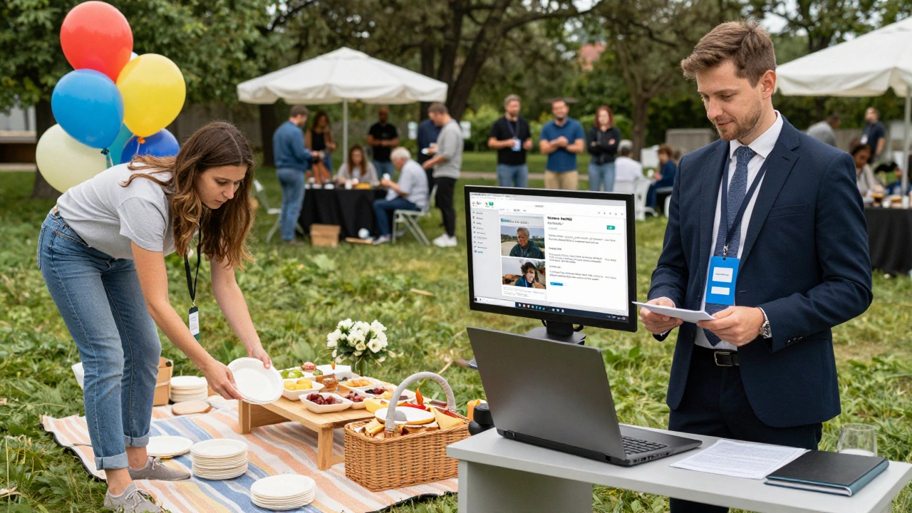 Сравнение: обычный организатор на пикнике и профессиональный событийный менеджер на конференции.